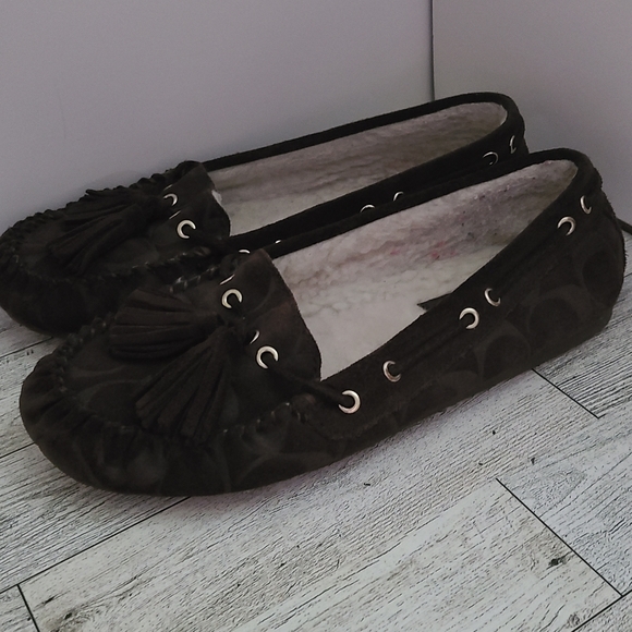 Coach Flats Moccasin Shoes Brown Gold Worn Once Size 6.5 Woman's - Picture 4 of 9